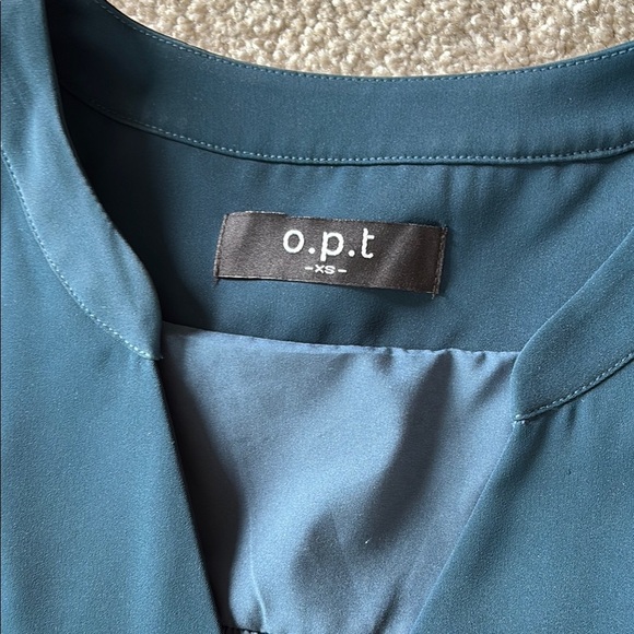 Blue Teal Mini Dress with V-Neck and Bishop Sleeves - Picture 2 of 9